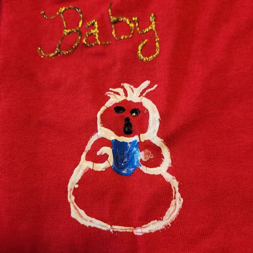 Vintage Child's Hand drawn Snowman Tee Shirt 